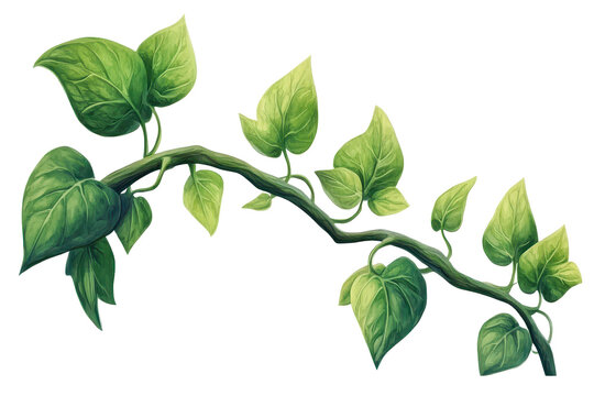 Extensive green beanstalk with lush leaves on a transparent background showcasing vibrant plant life and intricate vine structures ideal for design use or botanical representation