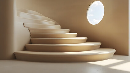 Obraz premium Modern Minimalist Staircase with Round Window Light