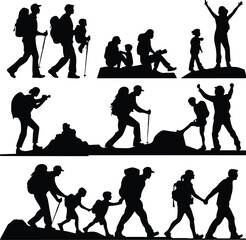 Families Hiking Together Silhouette Vector Icon Design Family Adventure Outdoors – Hiking Silhouette Icon Set