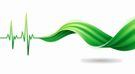 Vibrant green heartbeat transforming into a serene wave, embodying health, emotional well-being, and support for world mental health awareness day initiatives