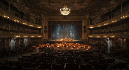 Haunted Halloween Ghosts and Pumpkins in an Old Grand Theatre