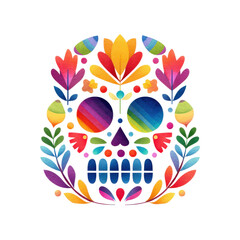 Obraz premium Colorful skull with floral elements and vibrant petals creating joyful and artistic design in bright hues