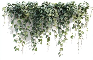 Hanging greenery cascades over a white background