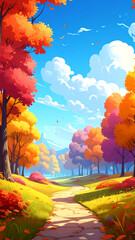 Autumn path through colorful forest