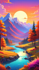Autumnal mountain river landscape