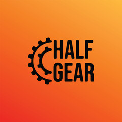 mechanical cog gears concept. double half gear in left abstract logo icon. single color vector illustration