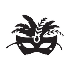  A black and white vector art of a simple Mardi Gras mask. 