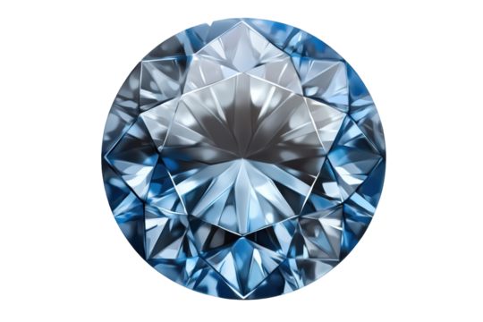 Circular blue diamond graphic featuring intricate facets, ideal for decorative design purposes, showcasing the beauty and elegance of gemstones without brand association