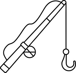 Fishing Rod and Hook Illustration in Black and White for Sport and Recreation Activities Perfect for Fishing Enthusiasts