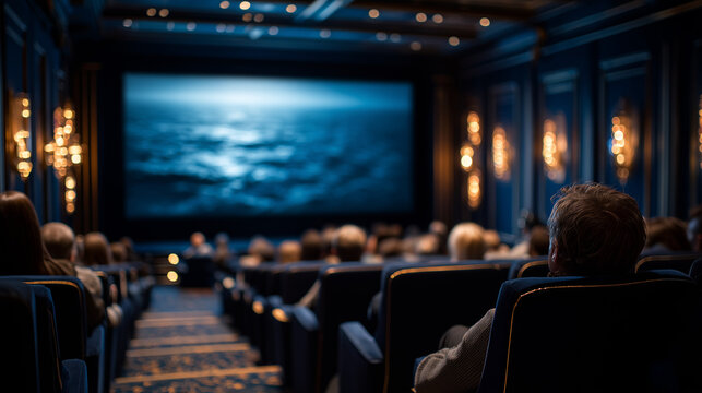 Filled Movie Theater with Blank Screen, created with Generative AI technology