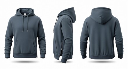 Gray Hoodie Mockup: Front Side and Back Views.