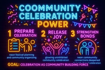 Vibrant Neon Festival with Crowd Celebrating Under Glowing Lanterns for Cultural Event Promotion,

