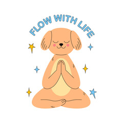 Cute  dog meditating in a lotus pose with 