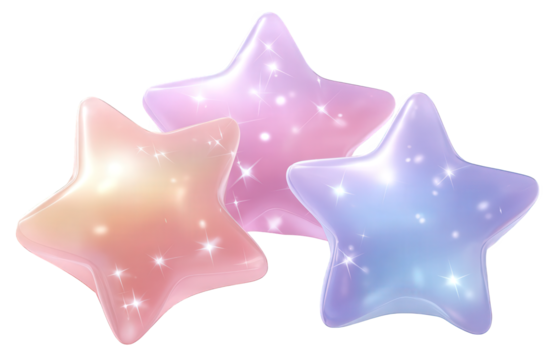 Three Pastel Glowing Stars on Transparent Background