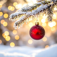 Christmas ornament on snowy branch