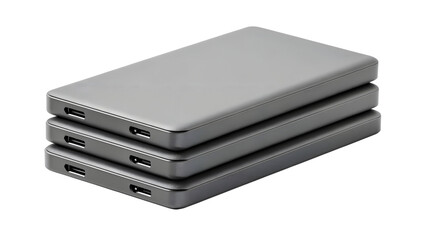 External SSD Hard Drive Stack Data Storage Isolated on Transparent Background