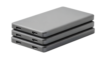 External SSD Hard Drive Stack Data Storage Isolated on Transparent Background