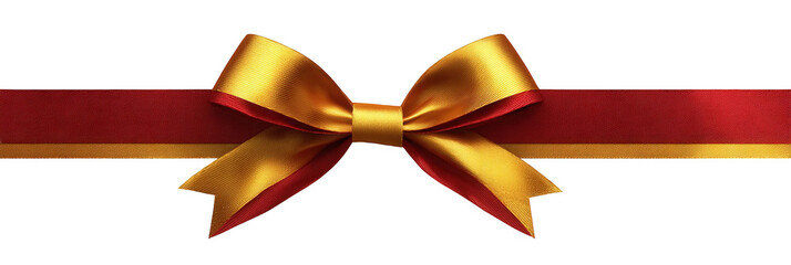 Red and Gold Gift Bow with Patterned Ribbon on Black Background