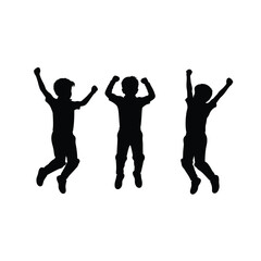 Three children jumping with joy celebration happiness