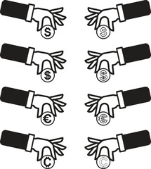 Investment Icon Set for Dollar, Euro, and Cent, Vector Illustration