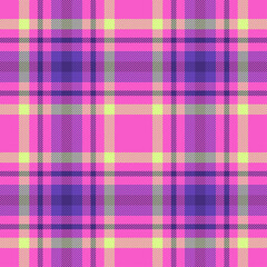 Pink, blue and yellow seamless plaid pattern for textile, fabrics, print, wallpaper and backdrop. Traditional vector background.