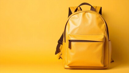 A bright yellow backpack with black straps and a front zip pocket stands against a matching yellow backdrop—evoking utility, bold simplicity, and the sculptural clarity of everyday motion.