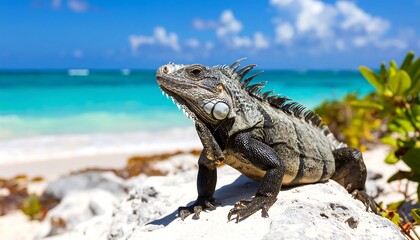 Fototapeta premium Iguana on tropical beach (1)