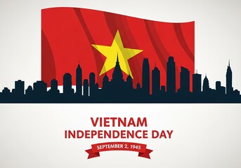 Vibrant illustration honoring Vietnam's historic Independence Day with flag and urban silhouette