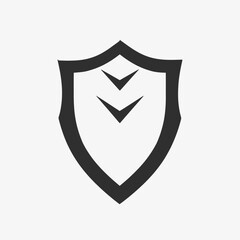 Minimalist black shield with inverted chevrons protection symbol concept silhouette