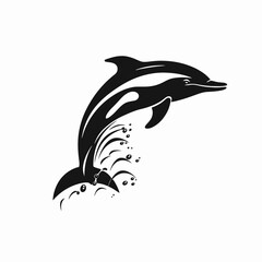 Naklejka premium Majestic dolphin leaping from water creating a striking monochrome ocean silhouette