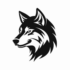 Obraz premium Detailed wolf head vector artwork, a striking black and white silhouette