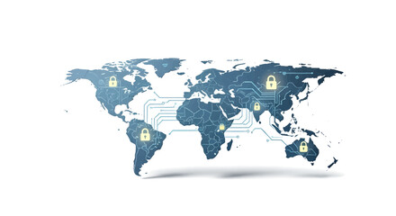 Obraz premium Cybersecurity Awareness Global Data Protection and Privacy across World Map