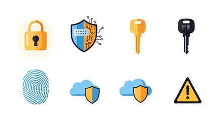 Cybersecurity awareness campaign illustrated with a set of modern flat icons for online data protection, authentication, and access control