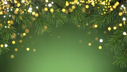 Festive christmas tree branches adorned with sparkling golden bokeh lights, creating a magical and celebratory atmosphere for the holiday season