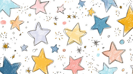  Seamless pattern of hand-drawn doodles featuring various food and drink items, including pizza, burgers, wine glasses, and desserts, on a transparent background.