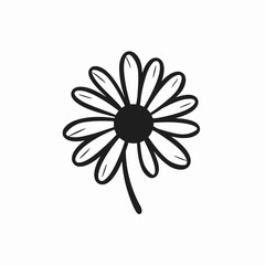 Delicate daisy illustration with slender stem, presented as bold floral silhouette
