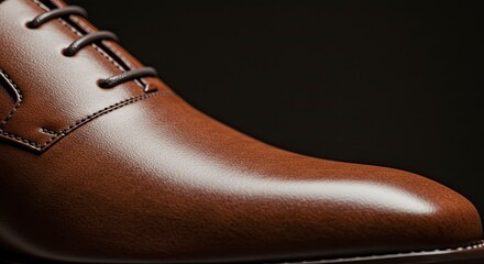 Close-up of Luxurious Brown Leather Shoe, High-Quality Finish, Detailed Stitching
