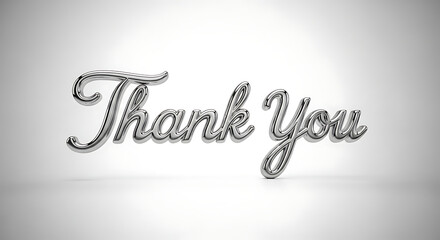 3d metallic text that says thank you, isolated on white background
