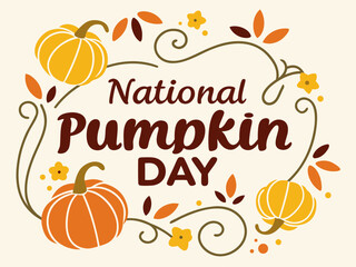 National Pumpkin Day Vector Illustration with Pumpkins and Floral Elements