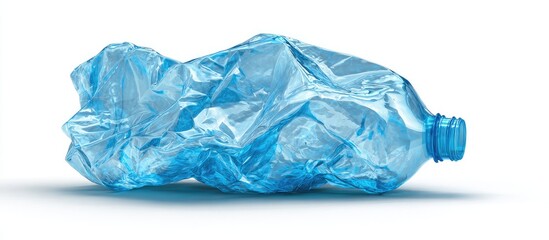 Fototapeta premium Crumpled light-blue plastic water bottle on a white background (2)