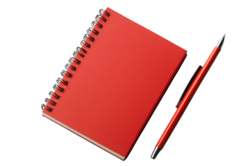 Blank red notebook and pen ready for back to school activities, perfect for organizing thoughts and notes throughout the academic year