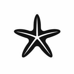 Simplified black starfish illustration on white background, modern beach symbol silhouette