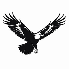 Obraz premium Dramatic graphic American bald eagle with wings spread widely in silhouette