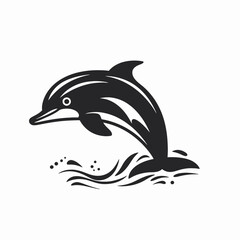 Obraz premium Leaping dolphin with stylized wave graphic vector art illustration silhouette