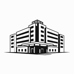 Fototapeta premium Modern commercial building illustration with strong architectural features depicted as a silhouette