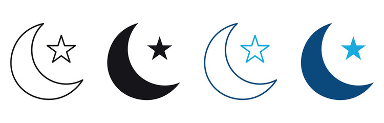 Sleep time night mode  icon set ,Crescent moon with star icon set. evening sleep calmness and spiritual design. Vector illustration .