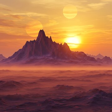 双星夕照の山脈