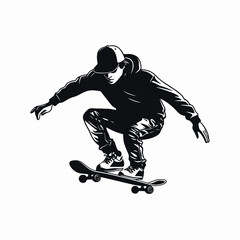 Fototapeta premium Dynamic skateboarder poised mid air, capturing urban street style silhouette