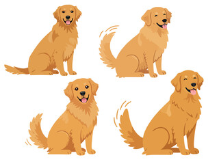 Golden retriever dog sitting happily wagging tail flat vector illustration