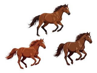 Horse running fast with mane and tail flowing flat vector illustration